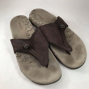 Merrell Women's 9 Senise Brown Leather Flip Flop Sandals Slides